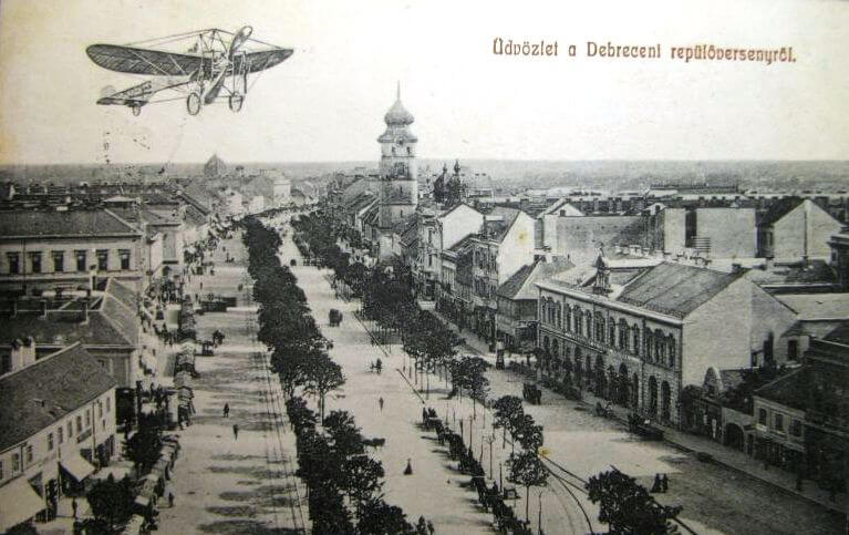 1918-as Debreceni repülőverseny (háttérben a Kistemplom)